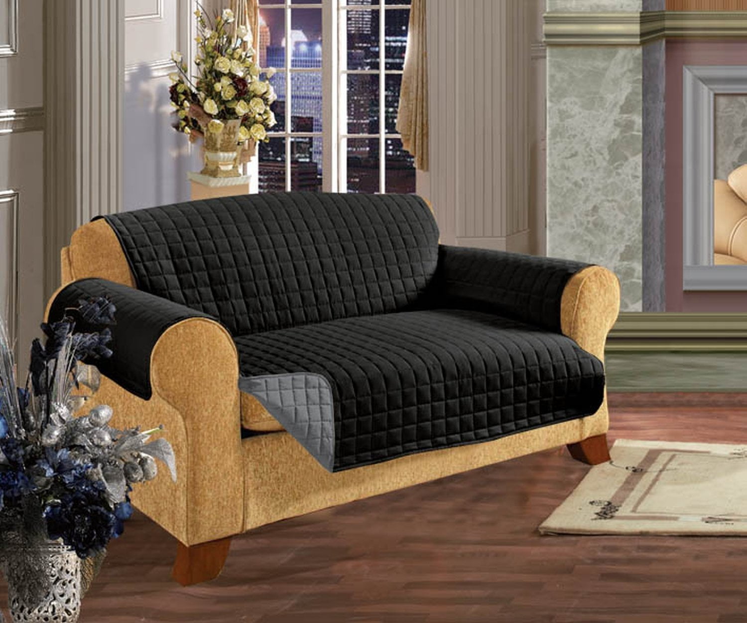 Reversible Furniture Protector Great for Pets and Children,Sofa Size Black Gray