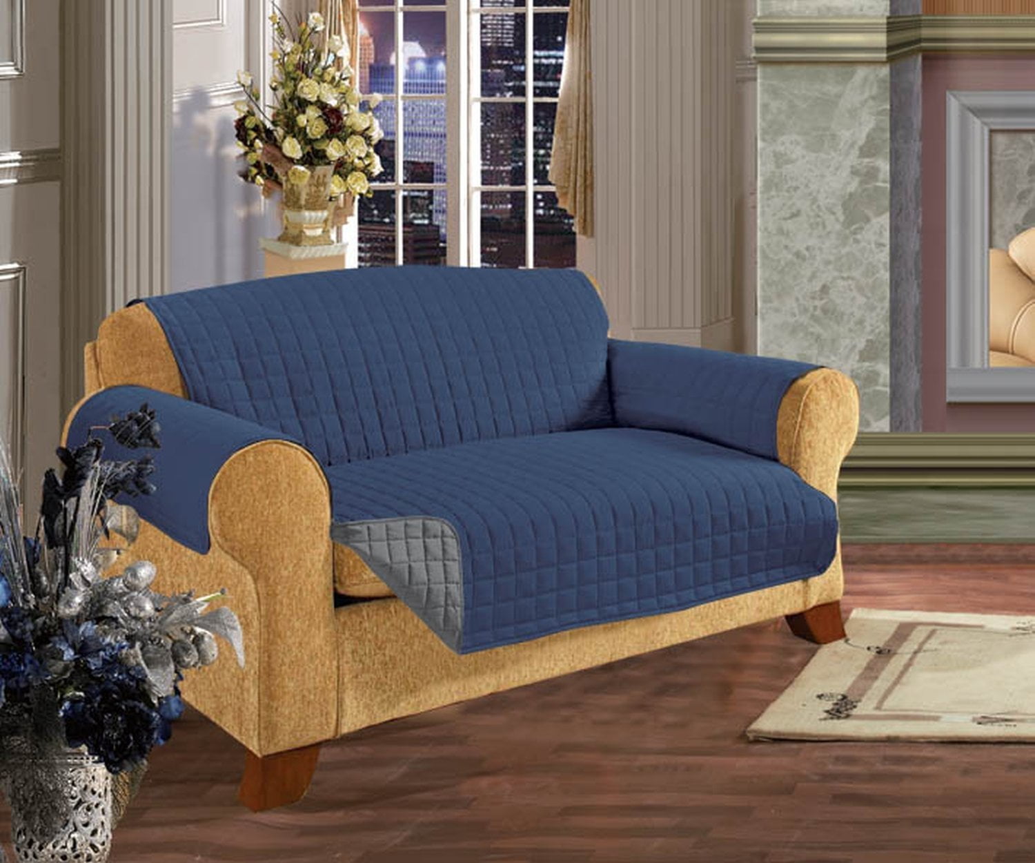 Reversible Furniture Protector Great for Pets and Children,Sofa Size Navy Blue Gray