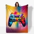 thumbnail image 1 of Reversible Gaming Controller Blanket, Plush Microfiber Throw with Console Pattern, Warm Cozy Gift for Children & Friends, Game Room Essential, Machine Washable, 1 of 10