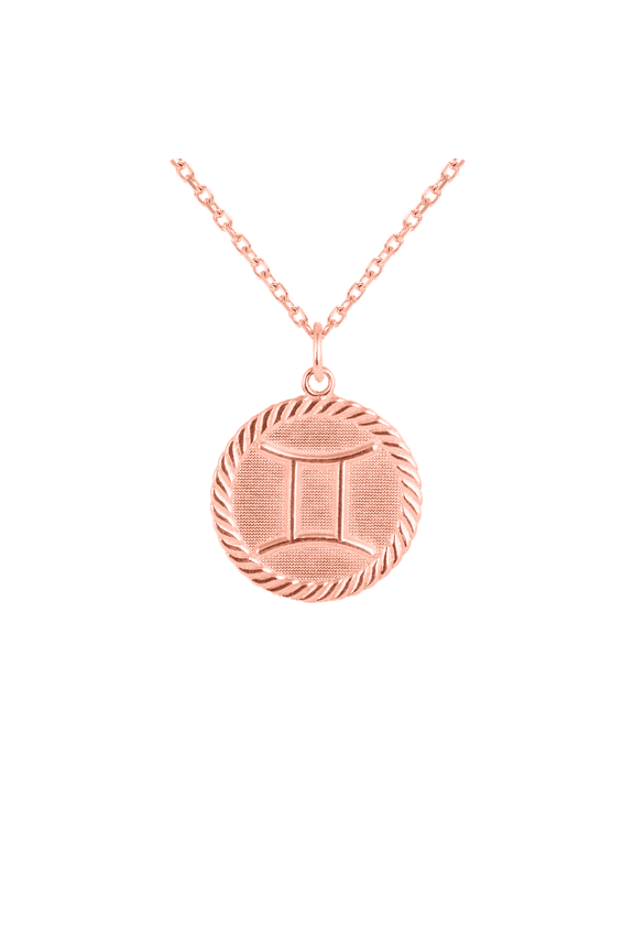 Reversible Gemini Zodiac Sign Charm Coin Pendant Necklace in Solid Gold (22 Inches)
