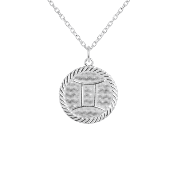 Reversible Gemini Zodiac Sign Charm Coin Pendant Necklace in Sterling Silver (20 Inches)
