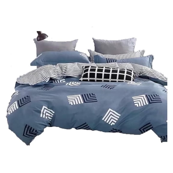Reversible Geo Stripes 3-Piece 100% Cotton Bedding Set: Duvet Cover and Two Pillow Shams (King)