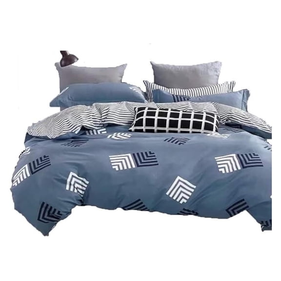 Reversible Geo Stripes 3-Piece 100% Cotton Bedding Set: Duvet Cover and Two Pillow Shams (King)