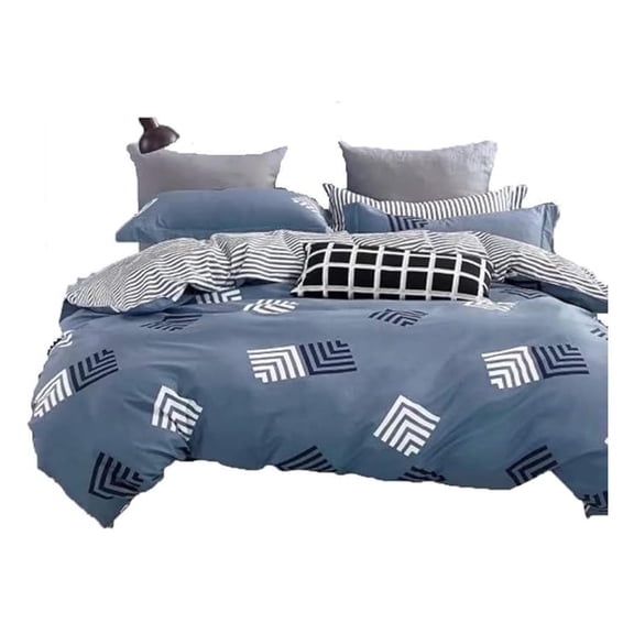 Reversible Geo Stripes 3-Piece 100% Cotton Bedding Set: Duvet Cover and Two Pillow Shams (Queen)