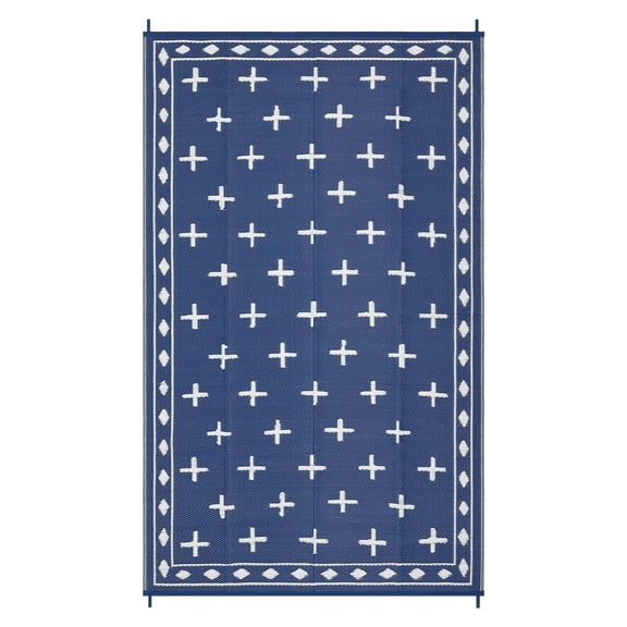 Reversible Geometric Outdoor Rug Waterproof UV Resistant, Low Pile Plastic Mat for Patio Garden Camping Easy Clean Portable