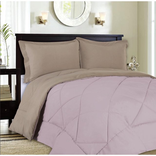 Reversible Goose Down Alternative 3 Piece Comforter and Sham Set