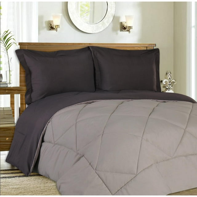 Reversible Goose Down Alternative 3 Piece Comforter and Sham Set