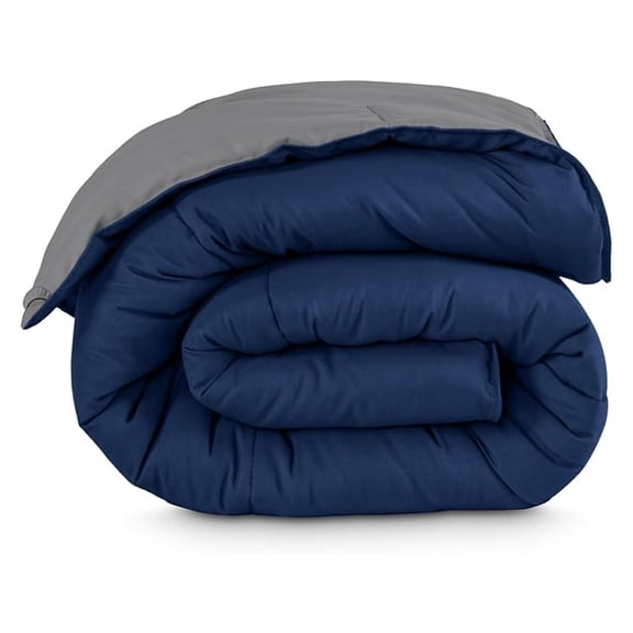 Reversible Goose Down Alternative Oversized Queen Bedding Comforter, Dark Blue/Grey