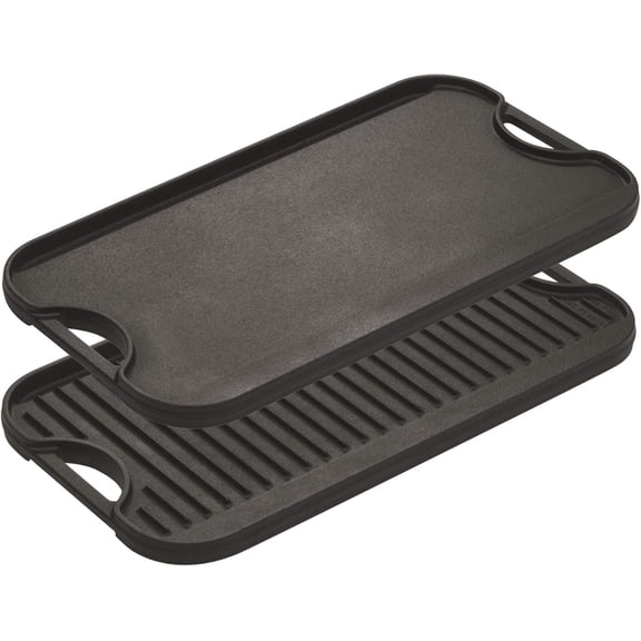 Reversible Grill/Griddle - Dual-Sided Cast Iron Griddle - Double Burner Grill - Even Heat Distribution