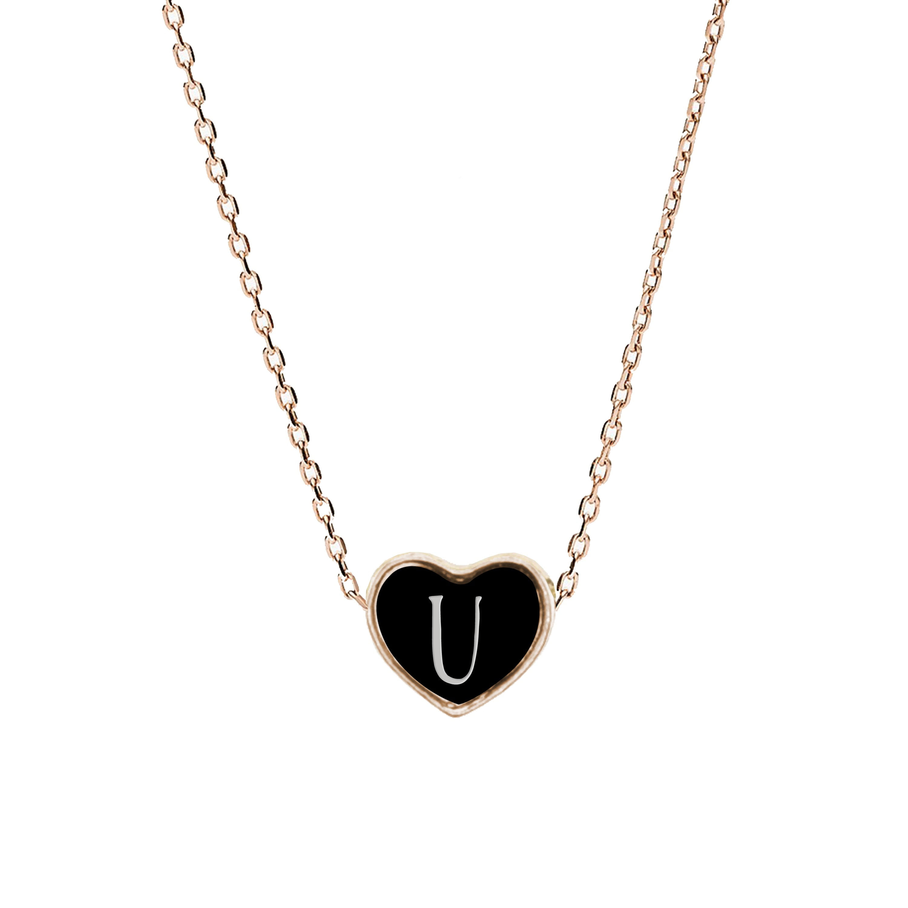Reversible Heart Initial Necklace By Pink Box in Rose Gold Tone Black Walmart