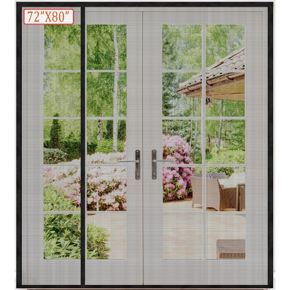 Reversible Heavy Duty Fiberglass Magnetic Screen Door for Sliding Door,Closely Spaced Magnets for a Tight Seal,French Door Bug Screen Magnetic Closure,Screen 74x81Left/Right Side Opening