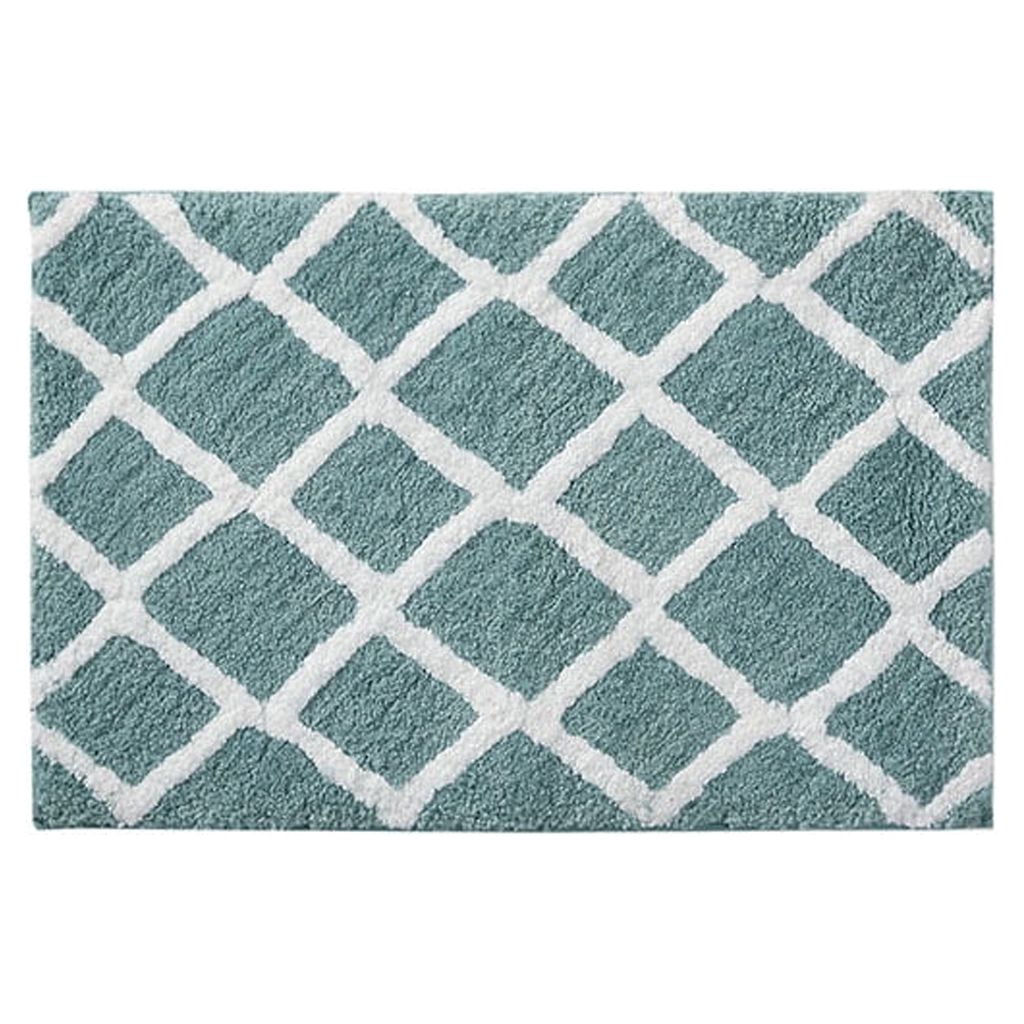 Reversible High Pile Tufted Bath Rug 21x34 Inches Geometric to Stripe Pattern Soft Contemporary Bathroom Mat Machine Washable