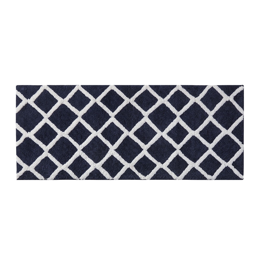 Reversible High Pile Tufted Bath Rug 24x60 Inches Geometric Fretwork to Classic Border Pattern Soft Contemporary Bathroom Rug Machine Washable for Bathroom Decor