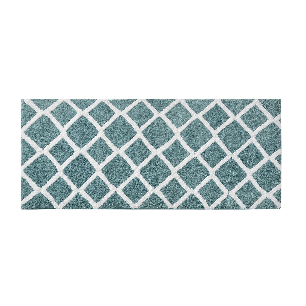 Reversible High Pile Tufted Bath Rug 24x60 Inches Geometric to Classic Border Pattern Soft Bathroom Mat Machine Washable for Modern Bathroom Decor
