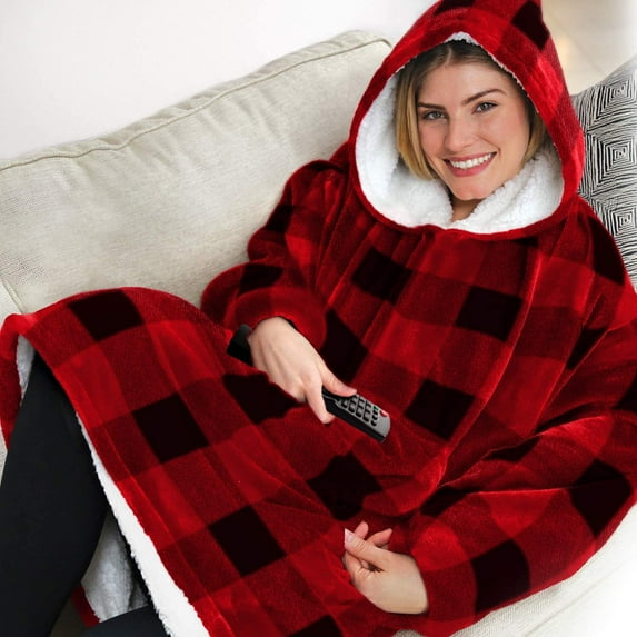 Reversible Huggle Hoodie, Ultra Plush Blanket, Buffalo Plaid, fuzzy plush hoodies. Made of ultra-soft, Ultimate in warming Sherpa comfort, chill is gone, Huggle Hoodie Buffalo Plaid, Warm Hoodie