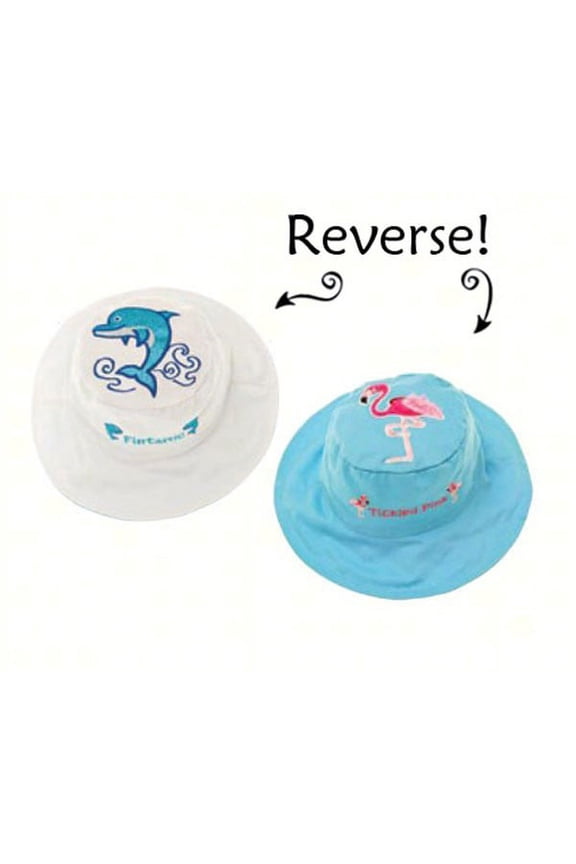 Reversible Kid's Sun Hats - UPF 50+ Medium: 2-4 years, (Dolphin/Flamingo)