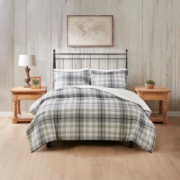 Reversible King Cal King Faux Wool to Faux Fur Comforter Set Multicolor Plaid Down Alternative Bedding