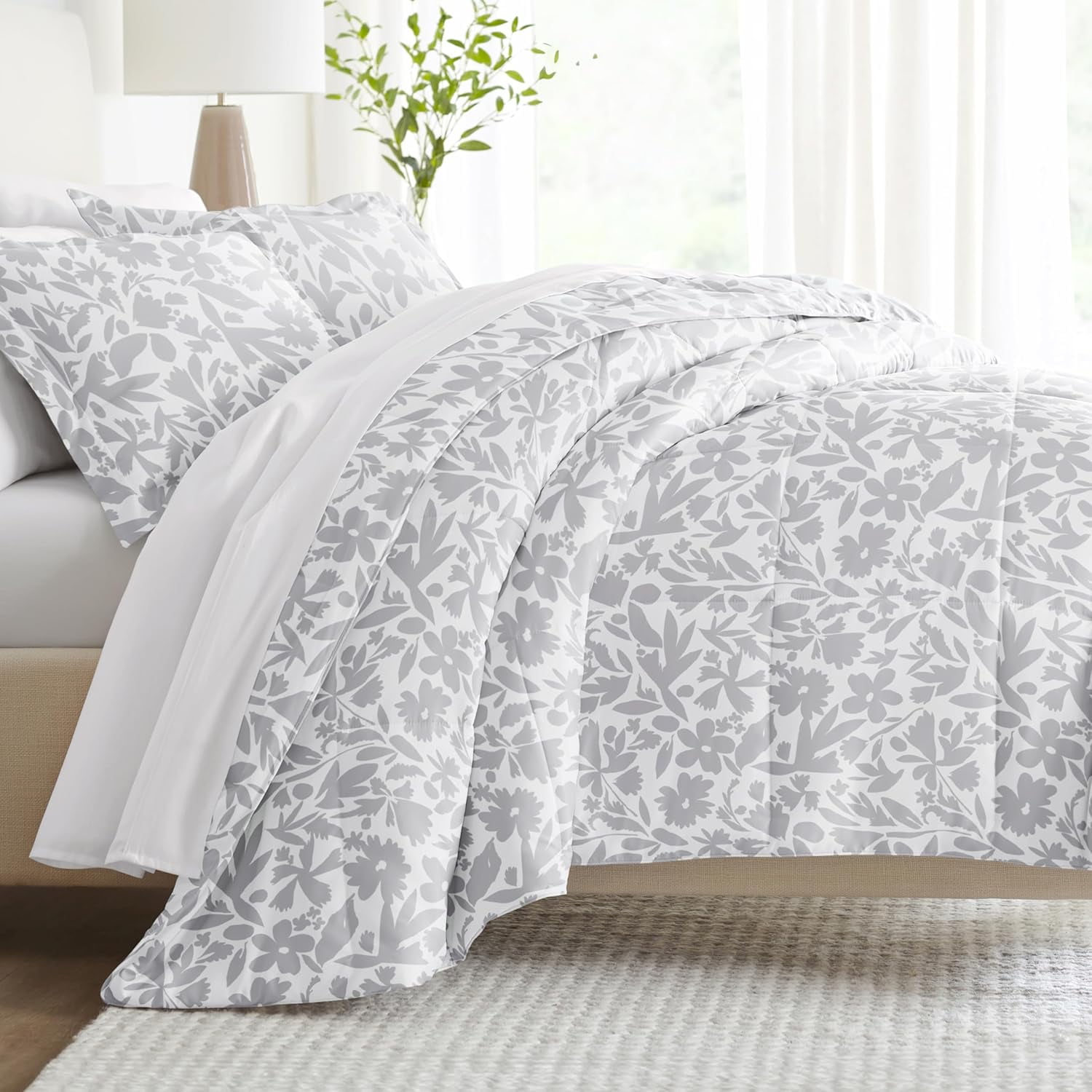 King Size Light Gray Microfiber Down Alternative Comforter Set