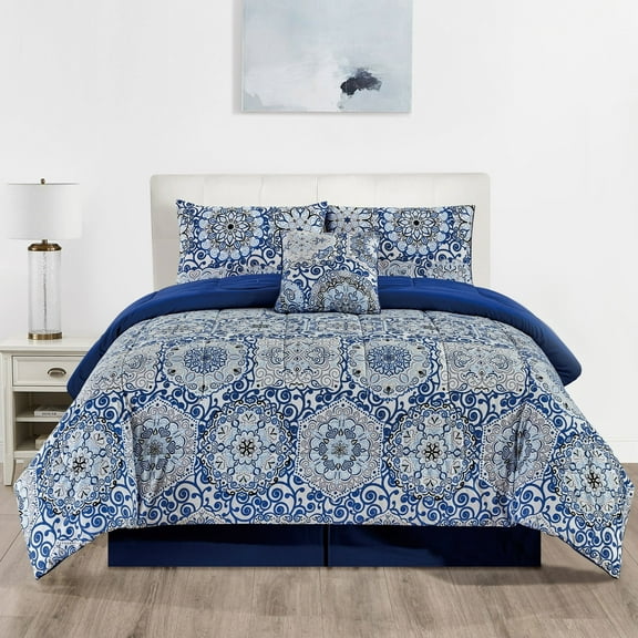 Reversible King Size Comforter Set 5 Pc Microfiber King Down Alternative Comforter Bed Set