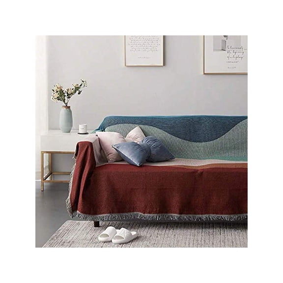 Reversible Knitted Patchwork Color Couch Cover Woven Decor Blanket Sofa Covers For Living Room Knit Futon Covers Sofa Slipcovers For Pets Couch Protector For Dogs Boho Furniture Covers 71X 102