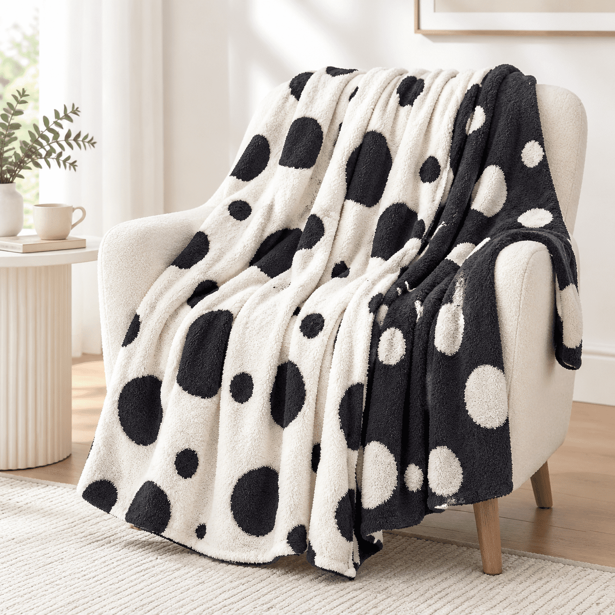 Reversible Knitted Throw Blanket, Jet Black and White, 60