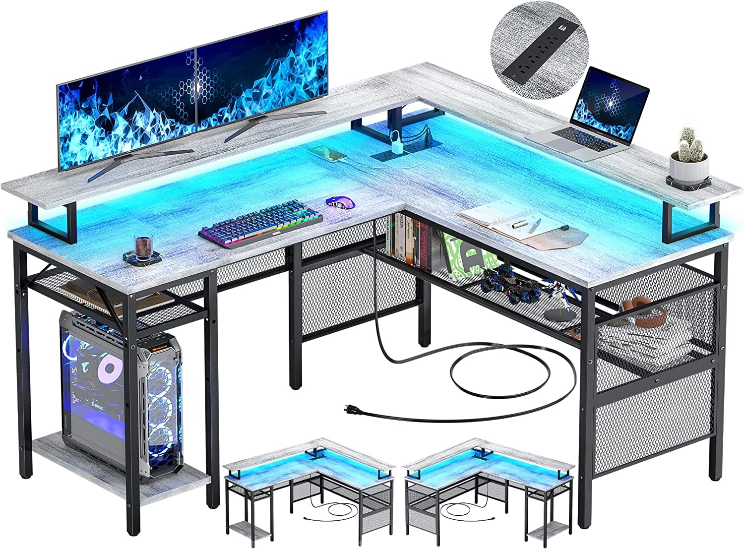 Reversible L Shaped Computer Desk 55 Inch Cool Corner Desk with Smart