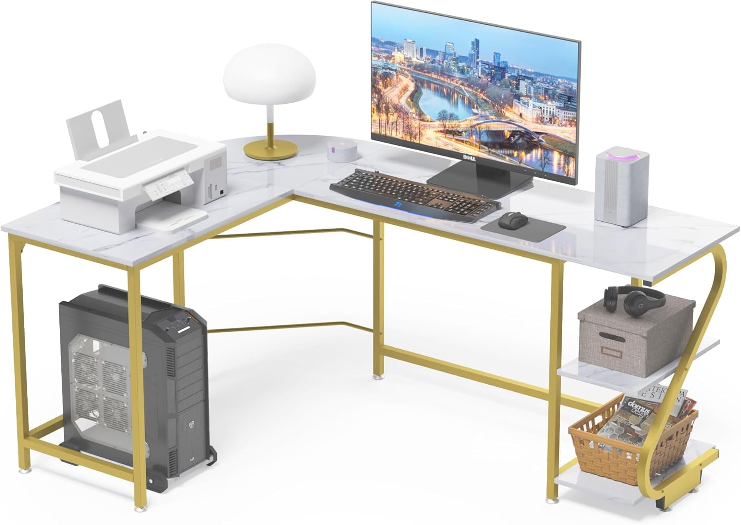 Reversible L-Shaped Desk with Shelves Large Corner Gaming Computer ...
