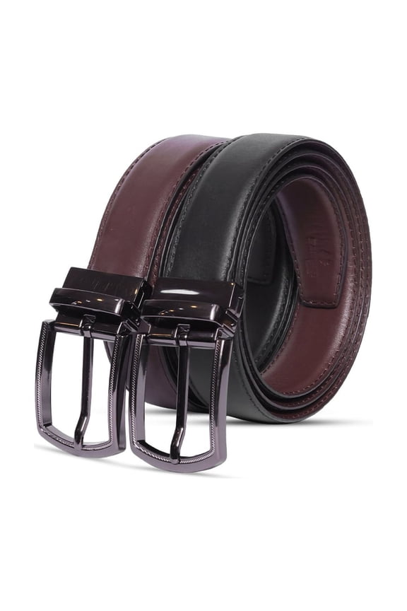 Reversible Leather Belt for Men - Genuine Leather Black & Brown Strap & Rotating Buckle