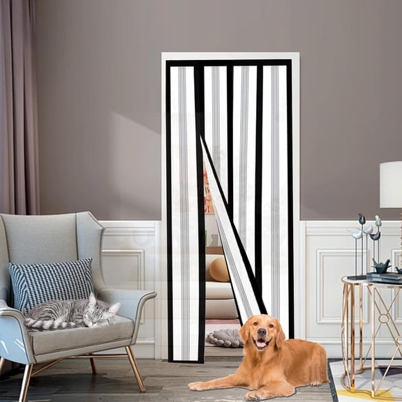 Reversible Left or Right Side Opening Insulated Door Curtain, Keep Cold Out Thermal Door Screen Cover Auto Closer for Kitchen, Bedroom, Air Conditioner Room, Fits Doors up to 36" x 82",Black