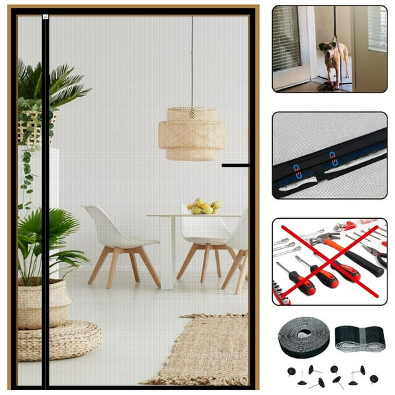 Reversible Left Right Side Opening Screen Door Mesh Magnetic Closure Heavy Duty, Self Closing Fiberglass Bug Net with Magnet for Sliding Doors & Doorway, Pet Friendly, 36 x 80 inch