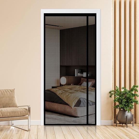 Reversible Left or Right Side Opening Screen Door, Narrow Durable Fiberglass Mesh Curtain Hands Free for Patio, Bedroom, Fits Door Size 32" x 80", Black