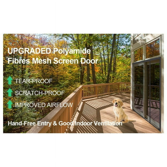 Reversible Left Right Side Opening Wide Magnetic Screen Door Fits Door to 72 X 80 Heavy Duty Polyamide Fibers Mesh