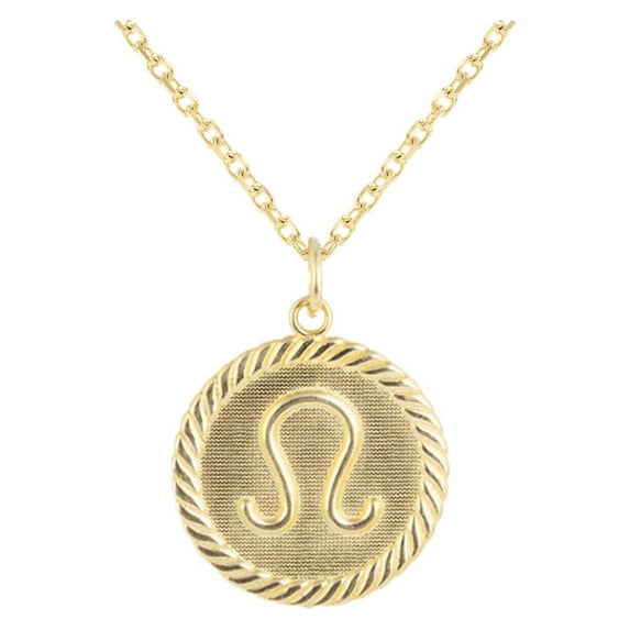 Reversible Leo Zodiac Sign Charm Coin Pendant Necklace in Solid Gold (16 Inches)
