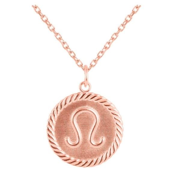 Reversible Leo Zodiac Sign Charm Coin Pendant Necklace in Solid Gold (16 Inches)