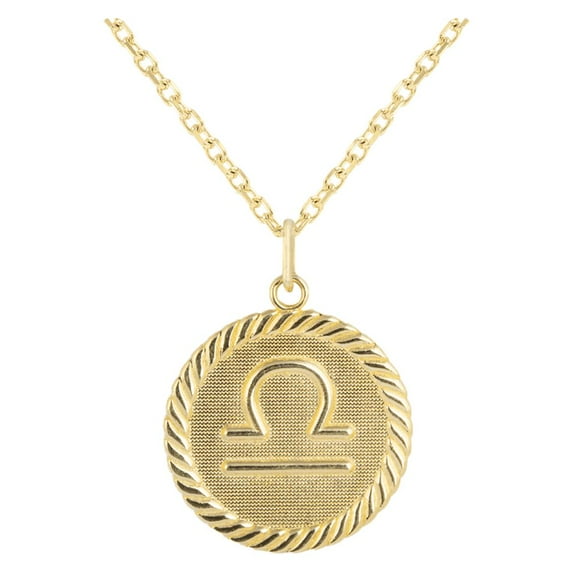 Reversible Libra Zodiac Sign Charm Coin Pendant Necklace in Solid Gold (16 Inches)