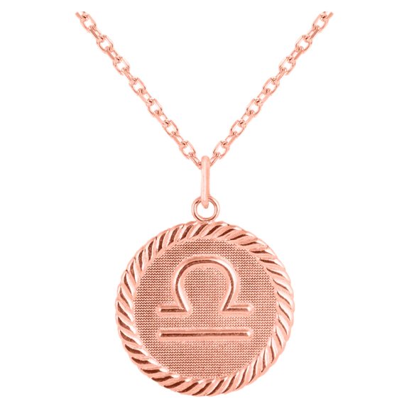 Reversible Libra Zodiac Sign Charm Coin Pendant Necklace in Solid Gold (16 Inches)