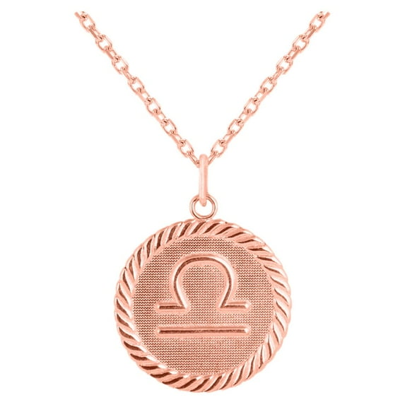 Reversible Libra Zodiac Sign Charm Coin Pendant Necklace in Solid Gold (18 Inches)