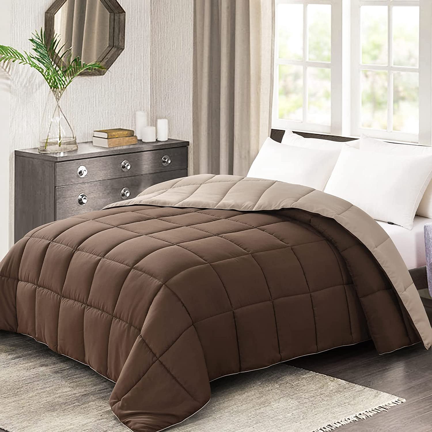 Reversible Lightweight Queen Comforter Down Alternative Blue Grey All Season Quilted Bedding