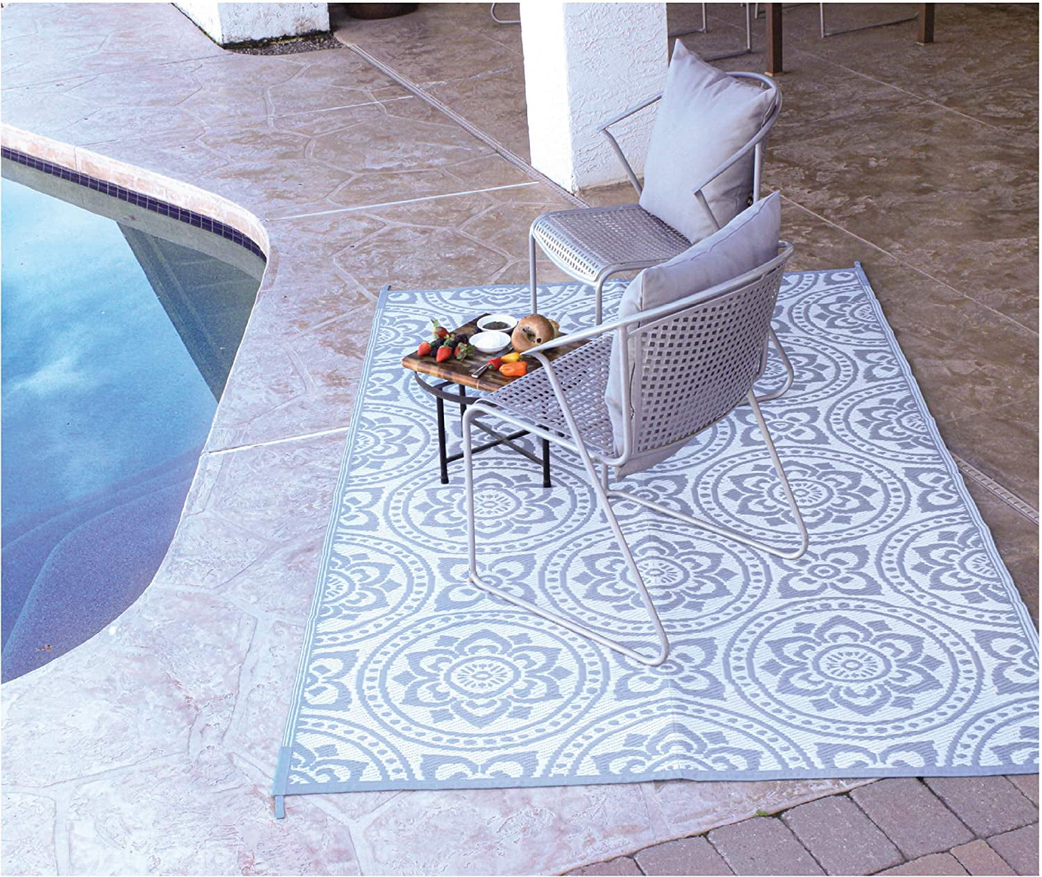 Polypropylene Rug Patterns Reversible Mat 5x8 Foot Outdoor Polypropylene Pattern Patio Rug, Grey ...
