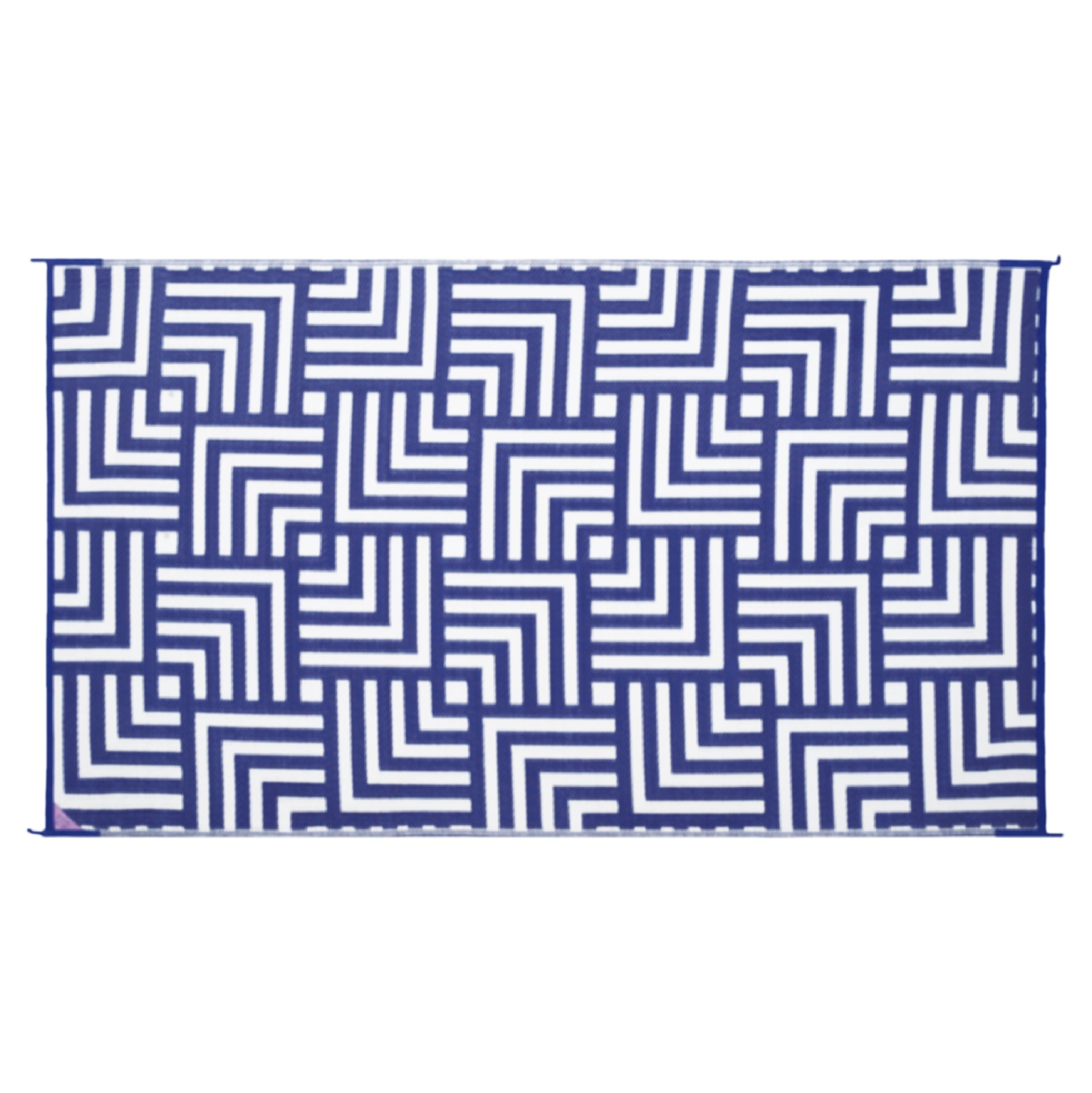 Reversible Mat 5x8 Foot Outdoor Polypropylene Pattern Patio Rug, Navy Blue/Beige