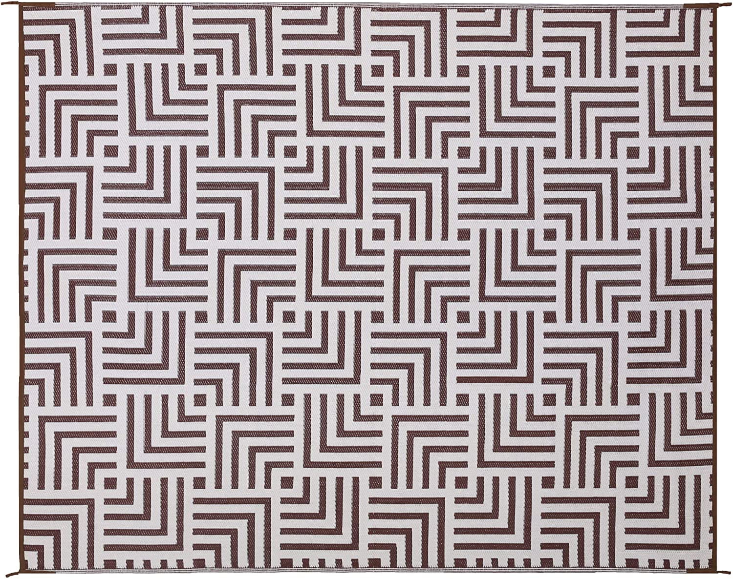 Reversible Mat 8x10 Foot Outdoor Polypropylene Pattern Patio Rug, Brown/Beige