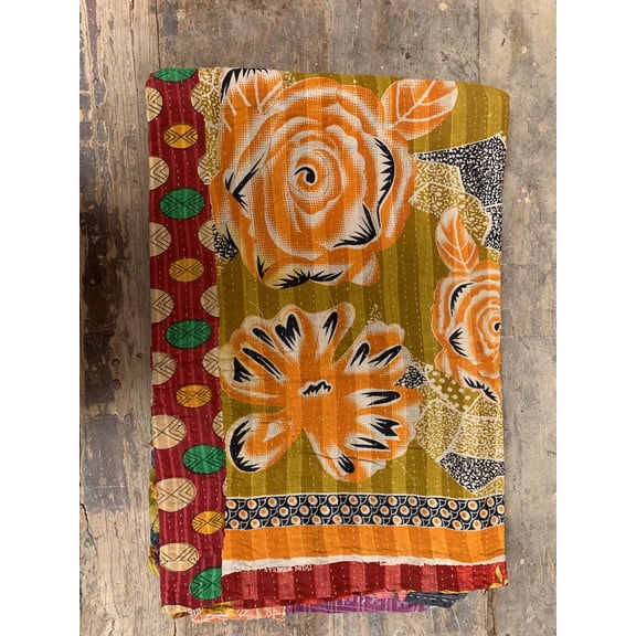 Reversible Mat Quilt Gudari Printed Bedspread Cotton Throw Sleeping Counterpane