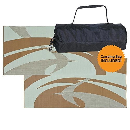 Reversible Gray and Beige Abstract Synthetic Outdoor Mat