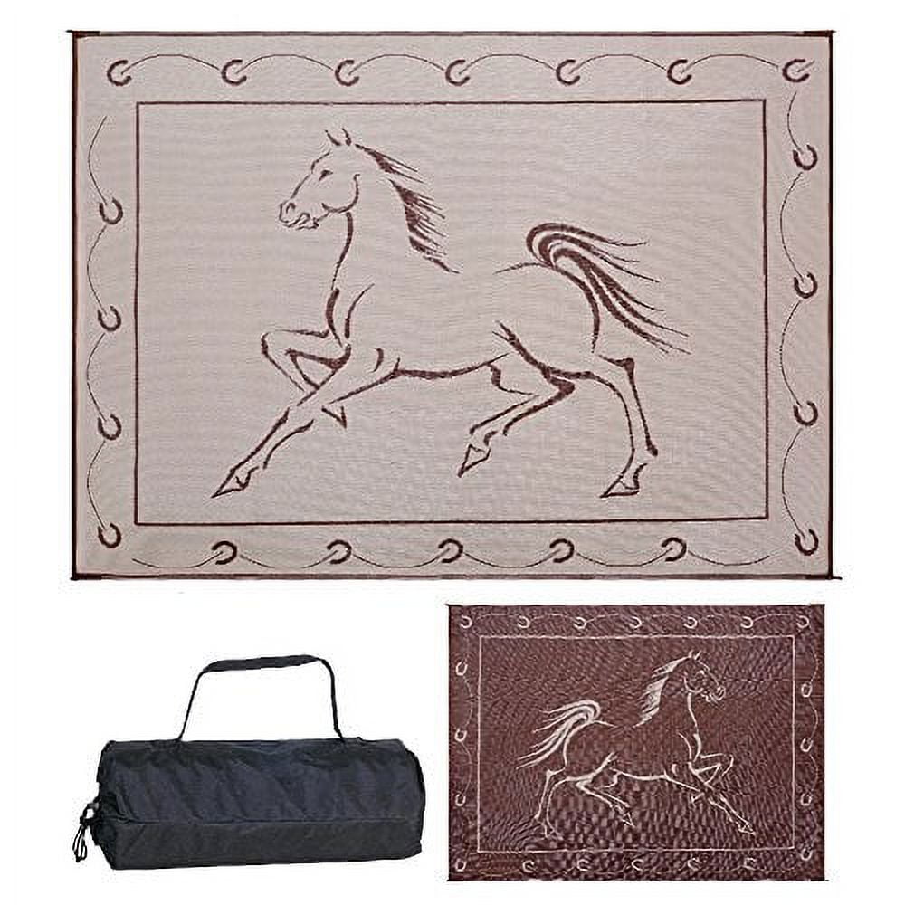 Reversible Mats Outdoor Rug, 9x12ft, RV Camping Mat, Horse Design