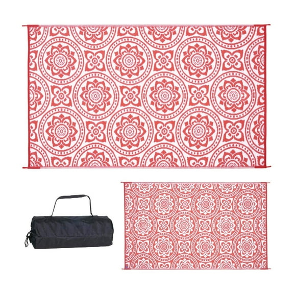 Reversible Mats 8 x 5 Foot Outdoor Polypropylene Pattern Patio Mat, Coral/White