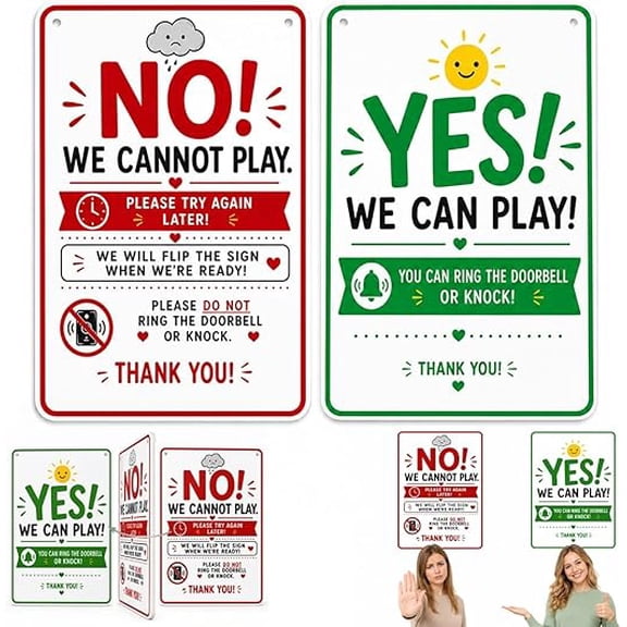 Reversible Metal Playtime Door Sign Alternative, Double-Sided Yes or No Play Indicator for Front Entry Door, Summer Quiet Time Doors Signs for Bedroom (1 Pc)