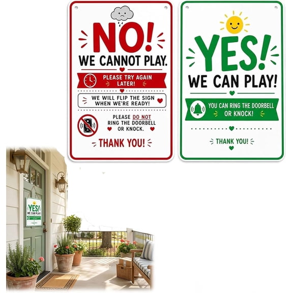 Reversible Metal Playtime Door Sign, Double-Sided Yes/No We Can Play, for Front Door, Porch or Gate, Quiet Hours Privacy Notice (S)