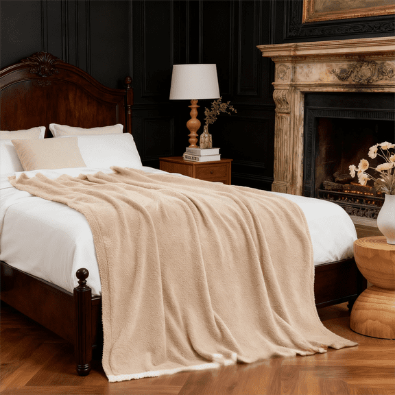 Reversible Microfiber Soft Throw Blanket for Couch,Beige,50"x60"