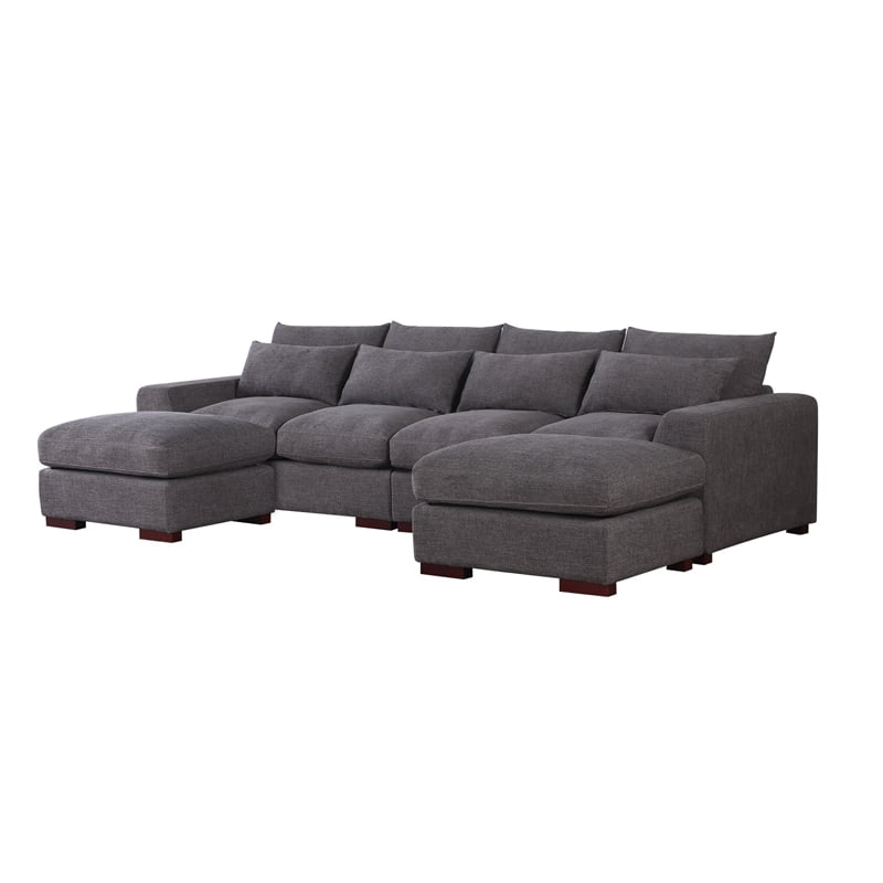 Reversible Modular Sectional Fabric Sofa & Chaise With Two OttomanDark