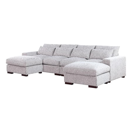 Reversible Modular Sectional Fabric Sofa With Two Ottoman-Light Gray